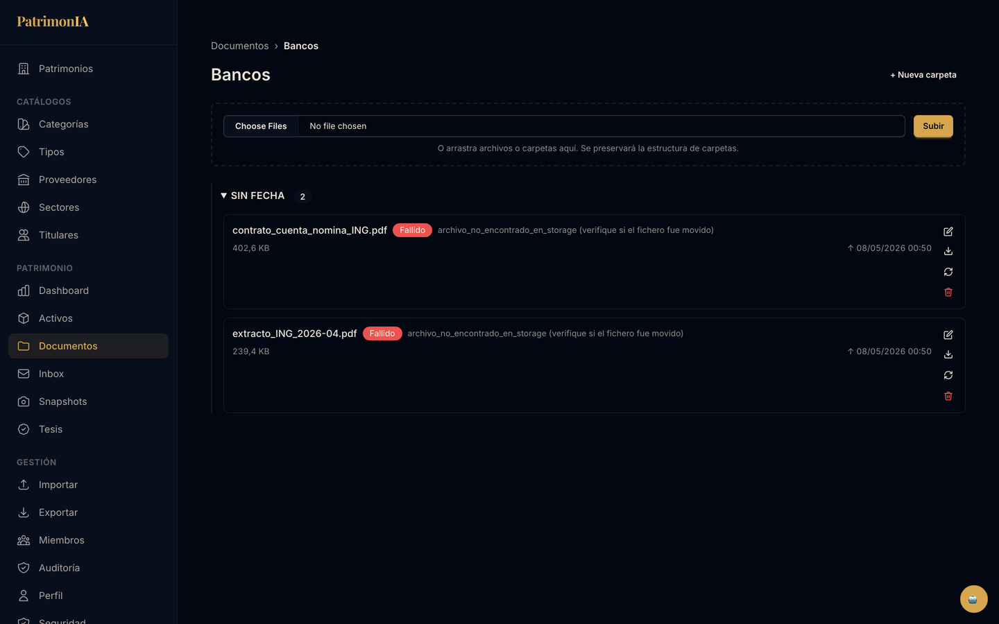Vista de documentos con árbol de carpetas y visor PDF abierto